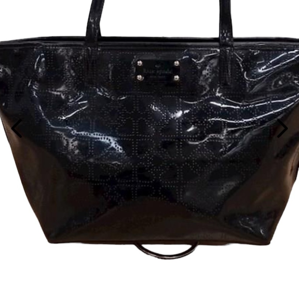 Kate Spade Harmony Black Hearts Patent Leather Tote Purse 11x10x6 - Picture 2 of 7